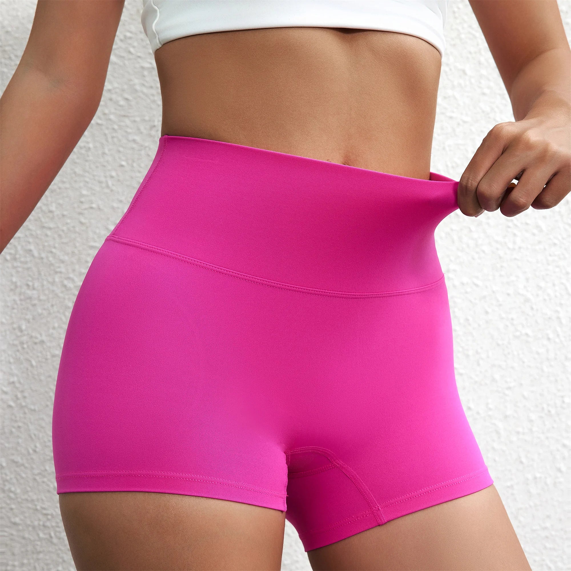 Sexy cor sólida cintura alta atlético yoga perna curta ciclismo feminino fitness esporte curto treinamento abrangente jogging agachamento à prova