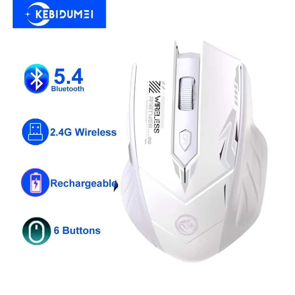Bluetooth 5.4 mouse modo duplo 2.4g mouse sem fio 6 botões mouse para jogos escritório silencioso ratos recarregável para computador portátil
