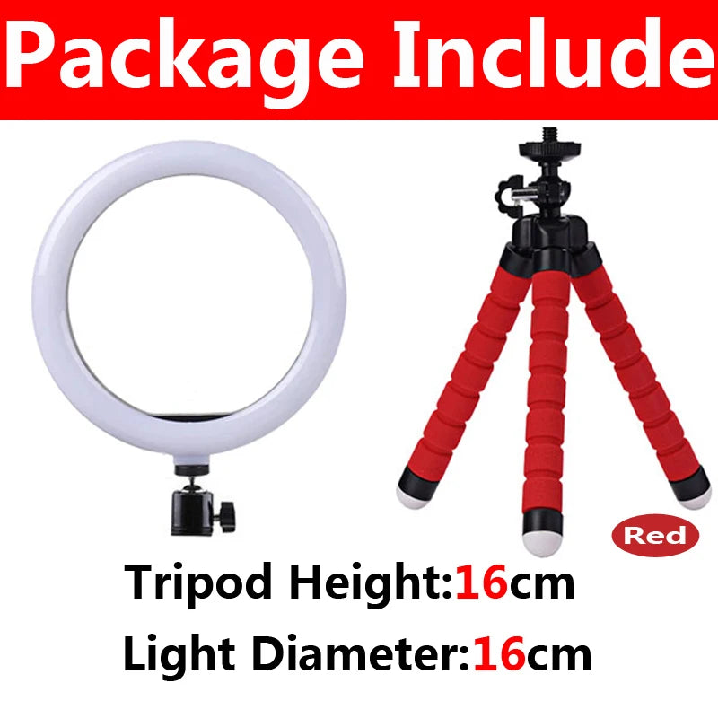 Anel de luz LED de 12 polegadas para fotografia, iluminação de celular com tripé, lâmpada redonda USB para vídeos do YouTube e transmissões ao vivo.