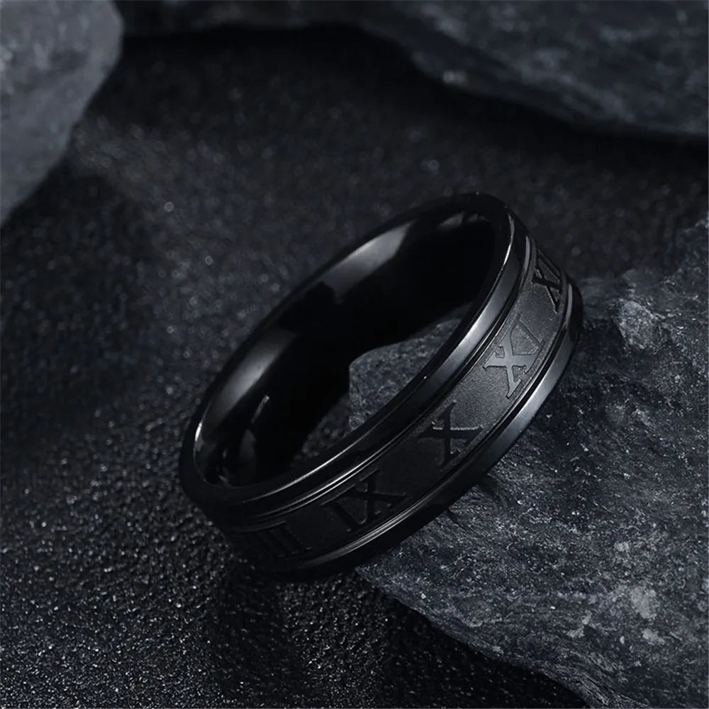 Uage 2020 vintage numerais romanos anéis masculinos temperamento moda 6mm largura anéis de aço inoxidável para homens jóias presente