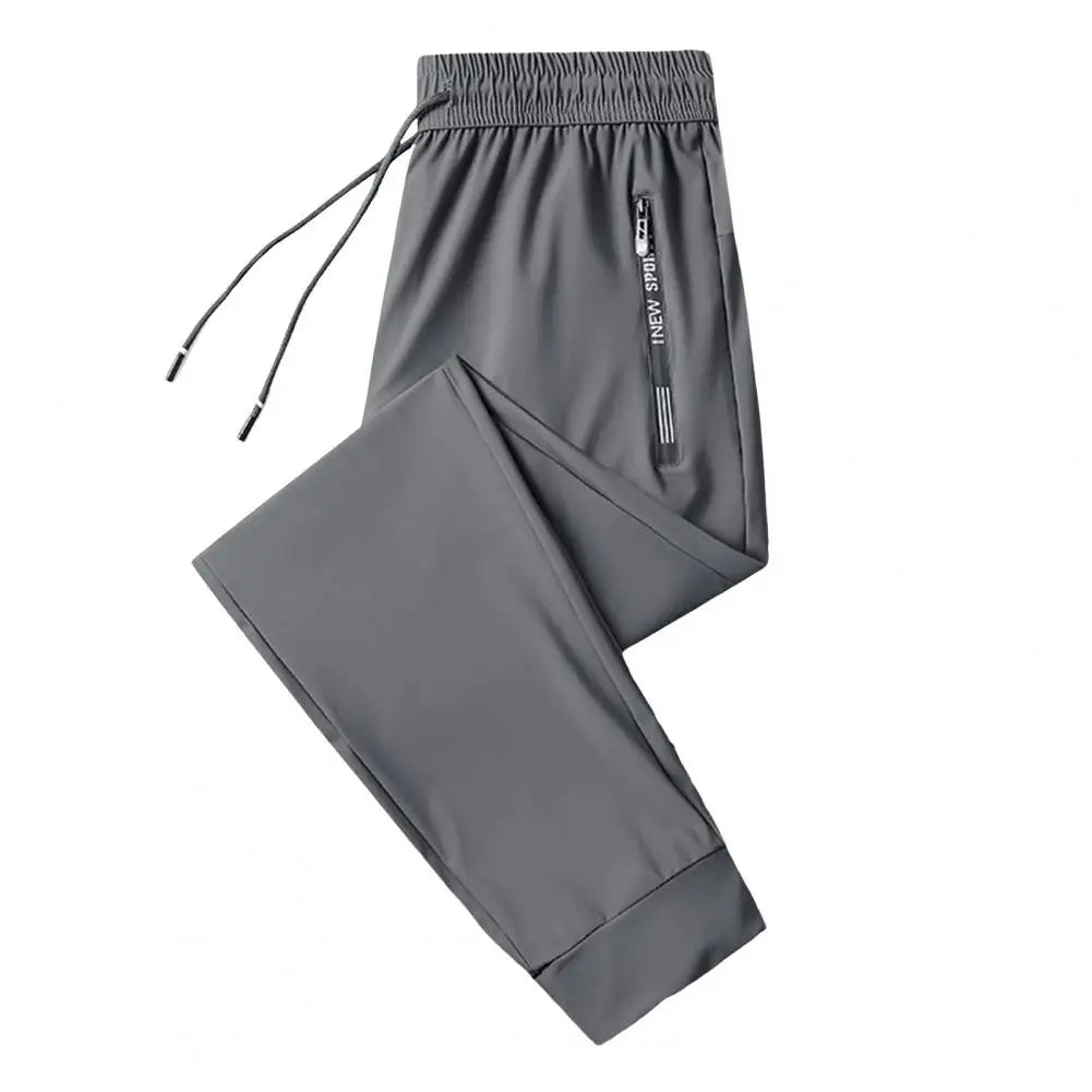 Calça esportiva de seda gelo masculina, malha, secagem rápida, de tornozelo, respirável, casual, fina, solta, elástica, verão
