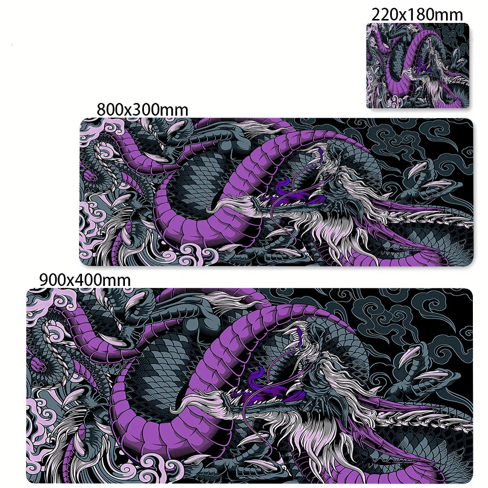 Preto e branco dragão grande mouse tapete de jogos mousepad grande base de borracha mouse pad roxo deskpad eyboard tapetes mousepads 400x900