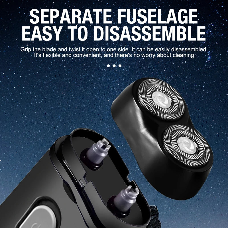 Barbeador portátil elétrico masculino, barbeador de duas cabeças, barbeador multifuncional com carregamento USB
