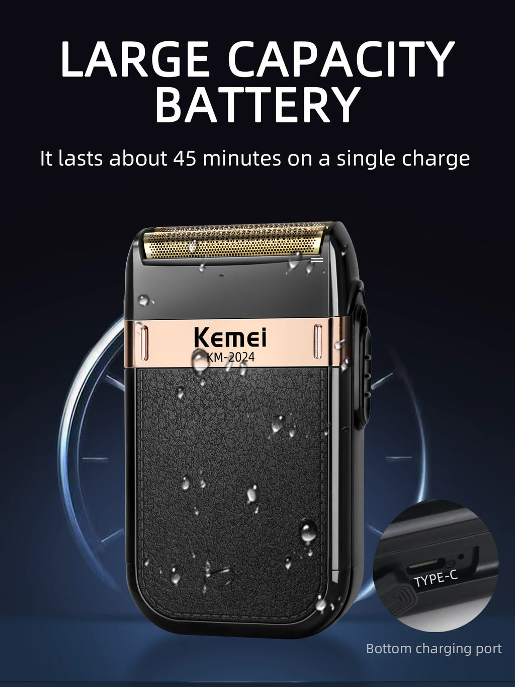 Kemei KM-2024 barbeador elétrico para homens lâmina dupla alternativa sem fio navalha recarregável usb máquina de barbear barbeiro aparador