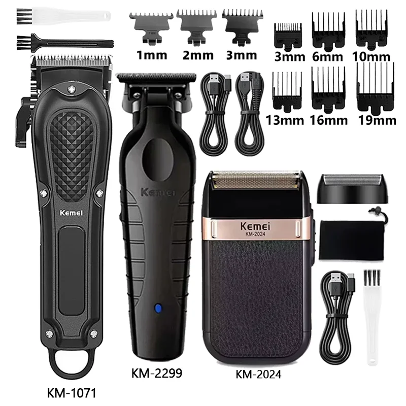 Kemei máquina de cortar cabelo Km-1071 Km-2299 Km-2024 ubs recarregável sem fio aparador de barba poderosa máquina de cortar cabelo elétrica para homem