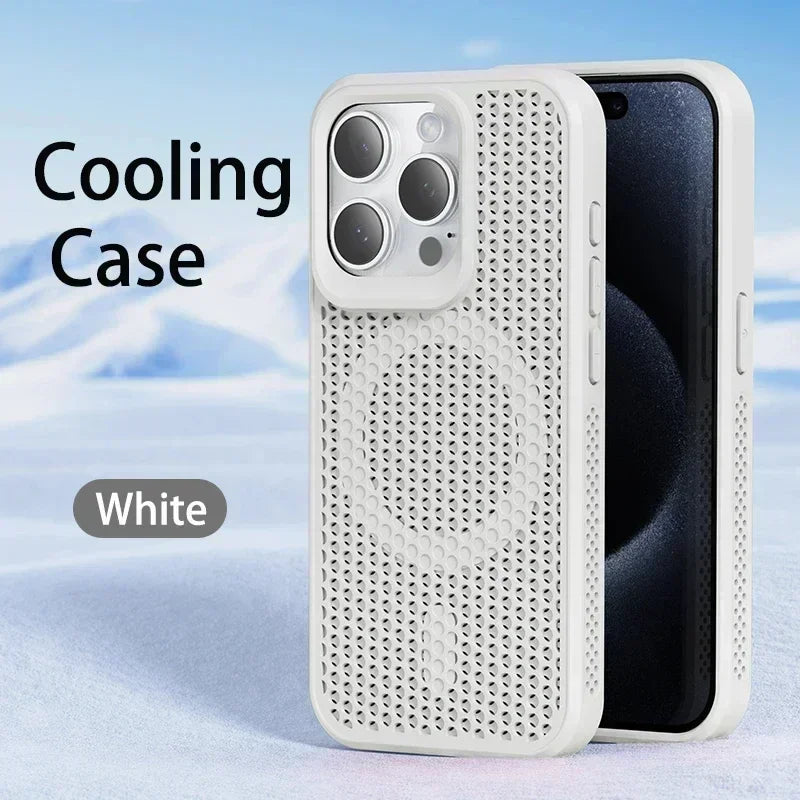 Capa de telefone com dissipação de calor para iphone 17 16 15 14 13 12 11 pro max plus respirável capa magnética traseira dura para magsafe