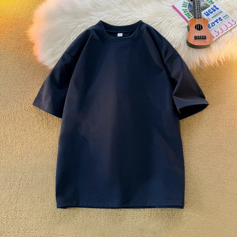 Camiseta Unissex 2026 de Algodão Pesado 200g, Ombro Completo, Solta, para Casal, Verão, Meia Manga, Básica, Casual, Streetwear, Respirável