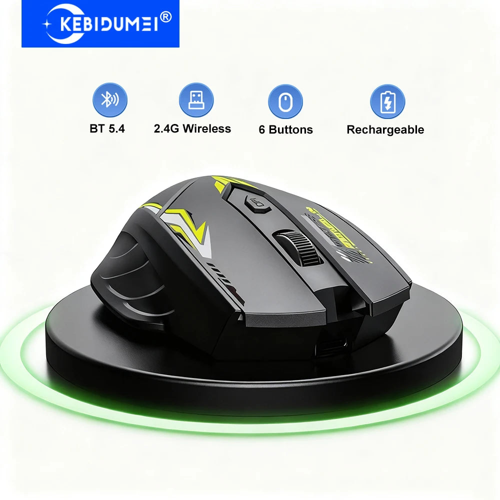 Bluetooth 5.4 mouse modo duplo 2.4g mouse sem fio 6 botões mouse para jogos escritório silencioso ratos recarregável para computador portátil