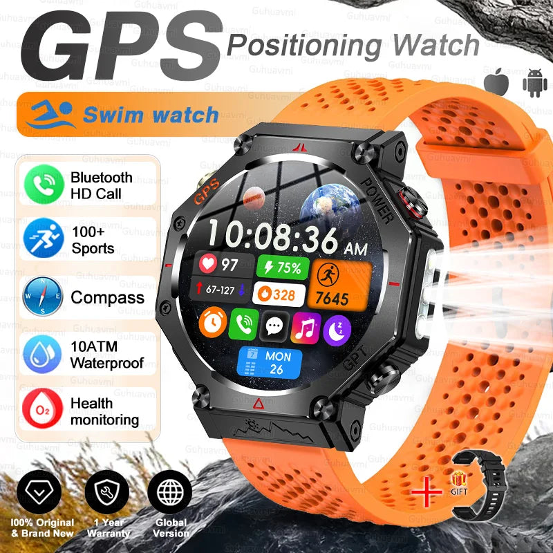 T-rex 3 ultra militar grau gps relógio inteligente 10atm à prova dwaterproof água bússola altímetro barométrico amoled masculino hd chamada esportes smartwatch