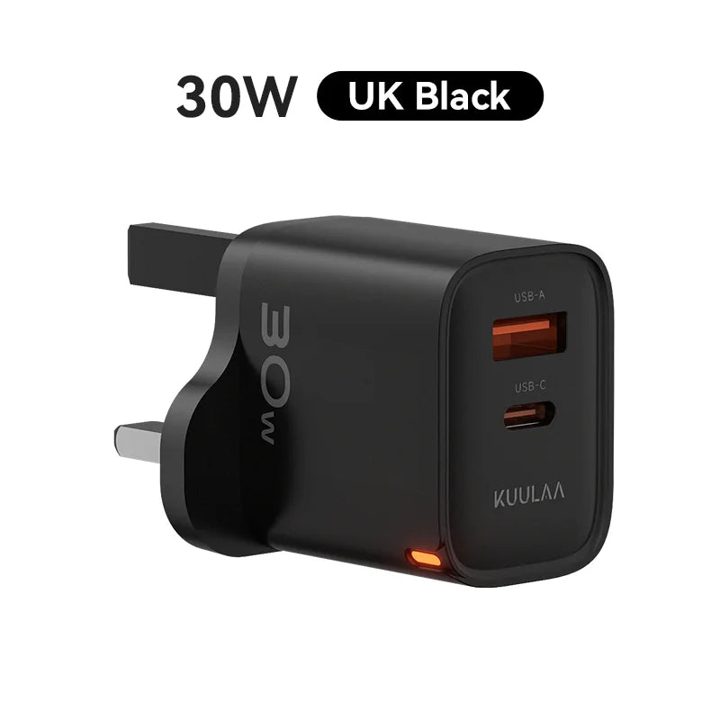 KUULAA 30W GaN Carregador PD 3.0 QC4.0 USB C Carregador Para iPhone 17 16 15 Pro Samsung S25 Xiaomi Tablet iPad Air Pro Carregador de telefone