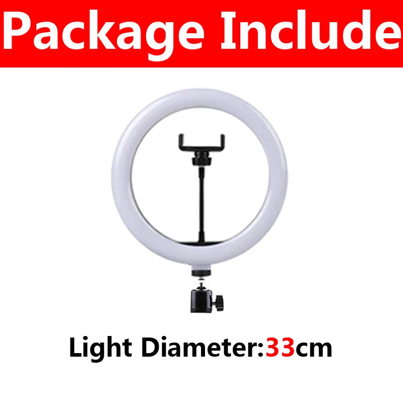 Anel de luz led para selfie, 10 polegadas, com suporte para telefone, regulável, 16-33cm, lâmpada de preenchimento, fotografia, anel de luz para vídeo vlog, lâmpada de preenchimento ao vivo