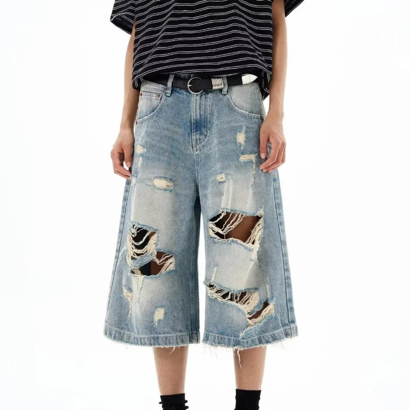 Novos Shorts Jeans Vintage Rasgados para Homens e Mulheres, Estilo Grunge, Oversized, Y2K, Retro Punk, Streetwear, com Pernas Largas