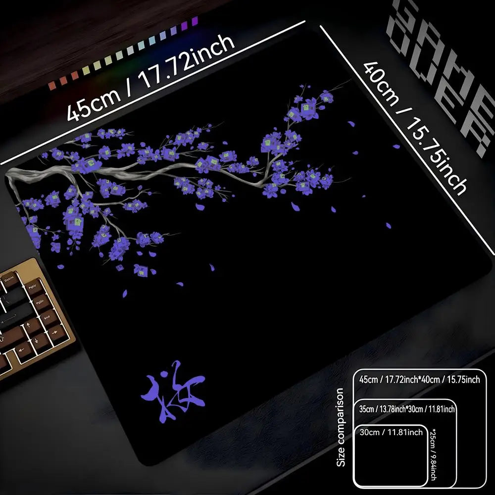 Mousepad Pequeno para Jogos 22x18 40x45 com Estampa de Flor de Cerejeira Japonesa, Tapete de Mesa Sakura para Computador, Almofada Antiderrapante para Teclado e Laptop