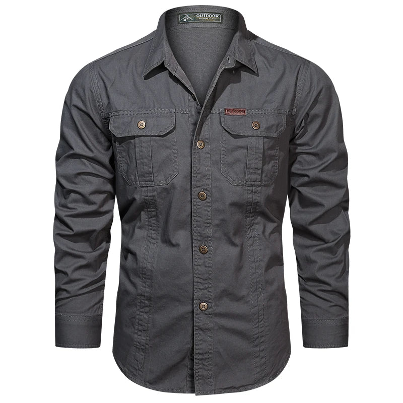 2023 camisa de carga dos homens manga longa camisas casuais algodão alta qualidade camisa militar overshirt roupas marca blusas pretas 5xl