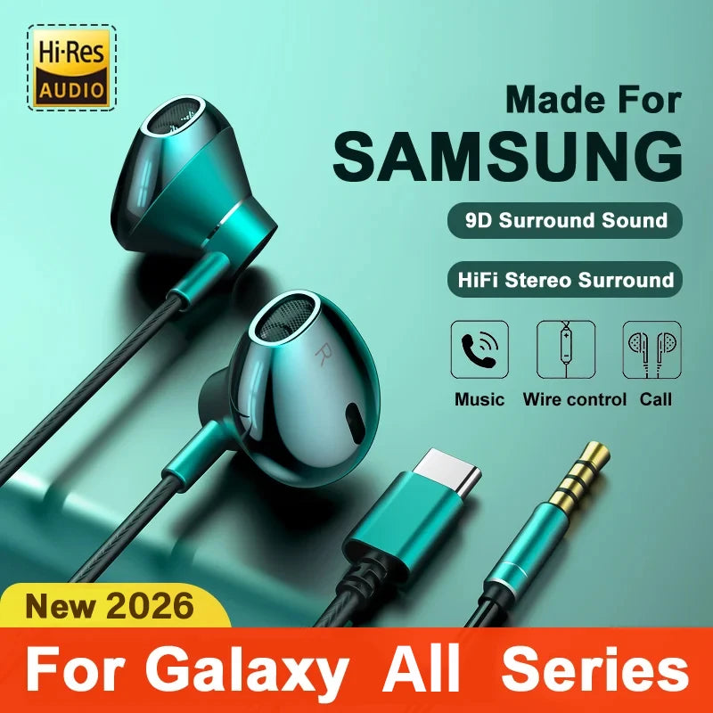 Fones de Ouvido Samsung HiFi com Controle de Volume e Microfone, USB Tipo C e Conector de 3.5mm, Fones de Ouvido com Fio para Galaxy S25 S24 S23 S22 Ultra