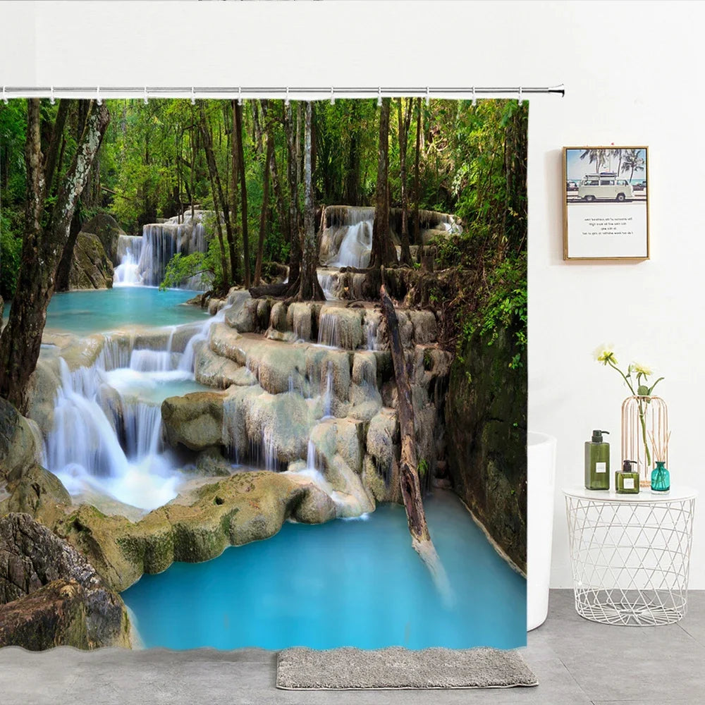 Cortina de banho 3d impressão janela cenário floresta cortinas de chuveiro 180*200cm à prova dwaterproof água cortina do banheiro tecido lavável com ganchos