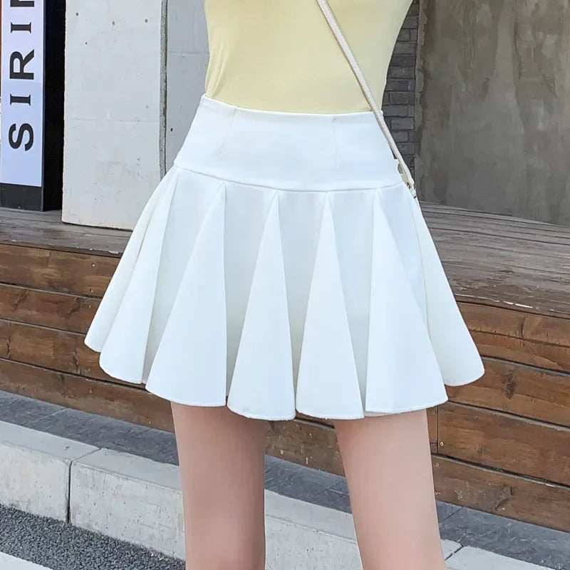 Mini-saia plissada feminina, armário japonês de cintura alta, saia skatista dançante à prova de mau funcionamento, estilo coreano