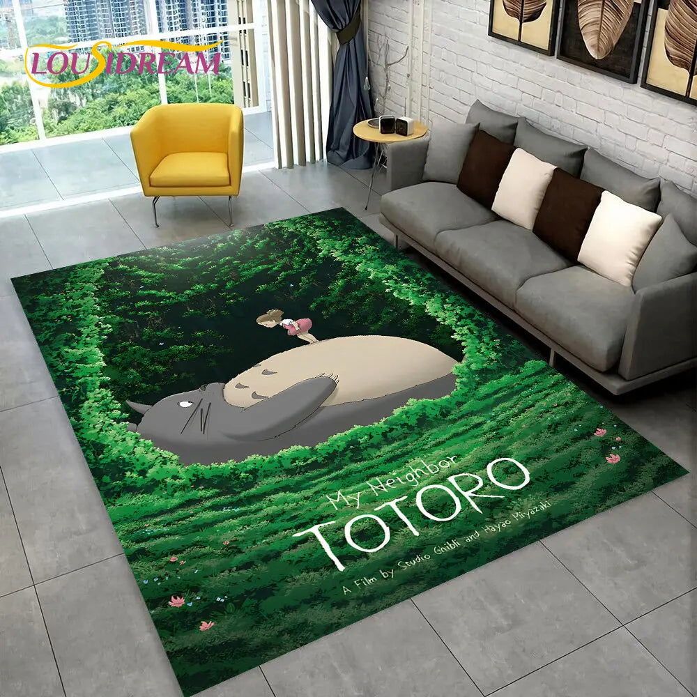 Tapete de Área 3D Antiderrapante Infantil com Desenho Animado O Meu Vizinho Totoro, para Sala de Estar, Quarto, Sofá e Decoração de Porta