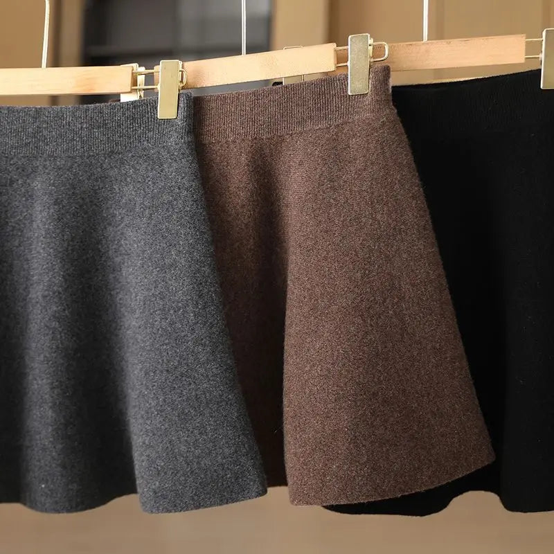 Saia de lã feminina outono inverno cintura elástica mini a linha saia de caxemira lã de malha acima do joelho estilo preppy saias curtas quentes