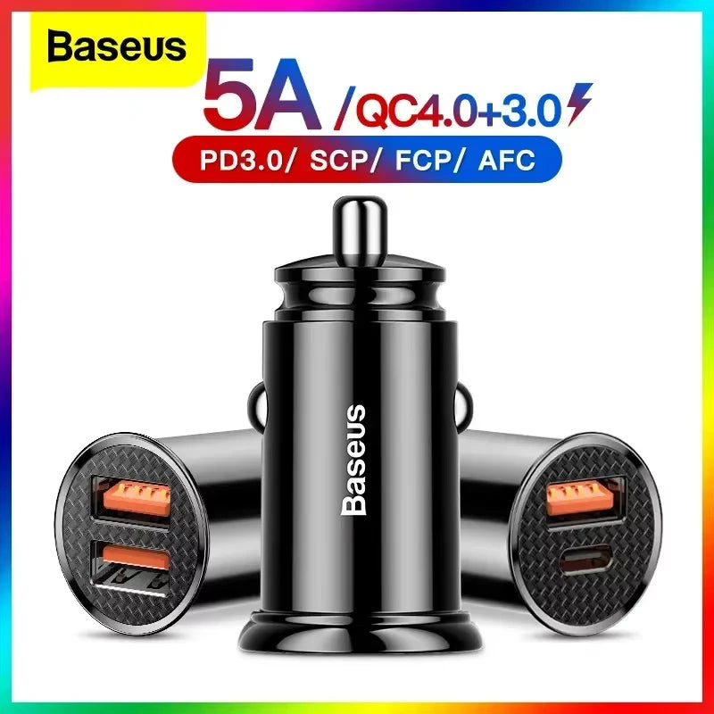 Baseus carregador de carro usb carga rápida 4.0 qc4.0 qc3.0 pps scp 5a pd tipo c 30w carregador usb de carro rápido para iphone xiaomi telefone móvel