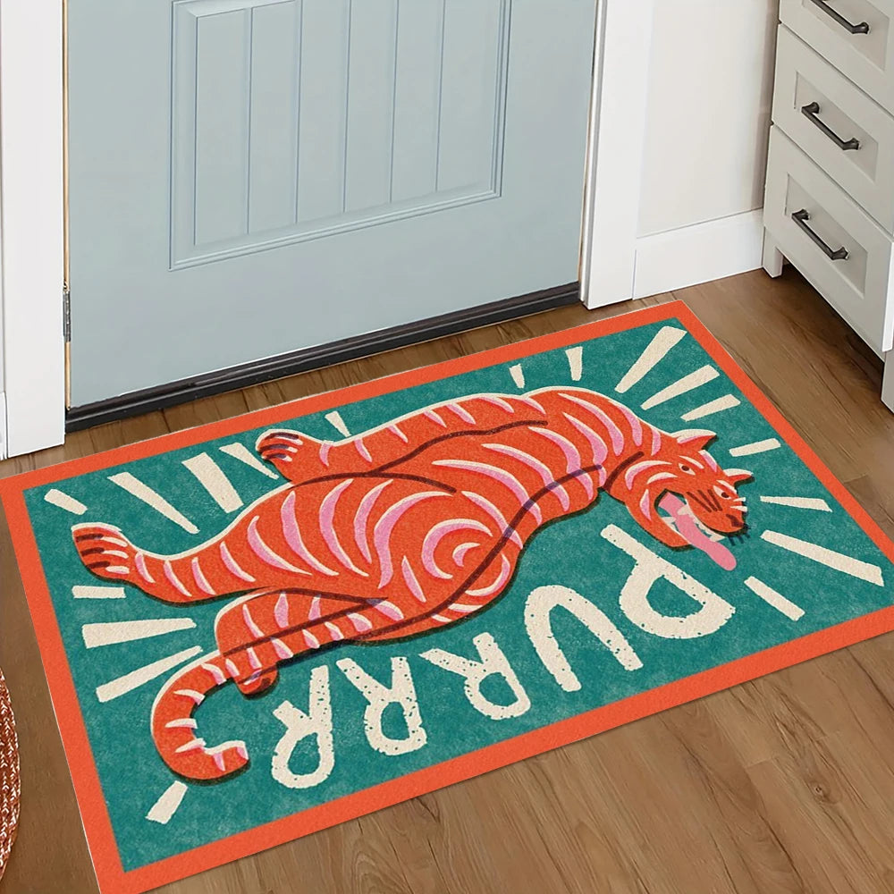 Retro tigre bem vindo porta tapete com padrão tapetes para cozinha banheiro borda xadrez quarto decoração de casa carpe