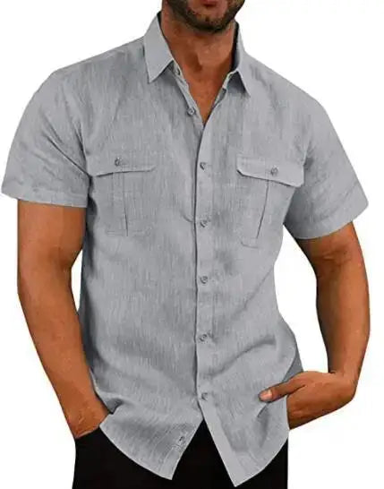 Camisas masculinas de manga curta, venda quente de linho de algodão, verão, cor sólida, gola confortável, casual, estilo praia, plus size, camisas masculinas M-4XL