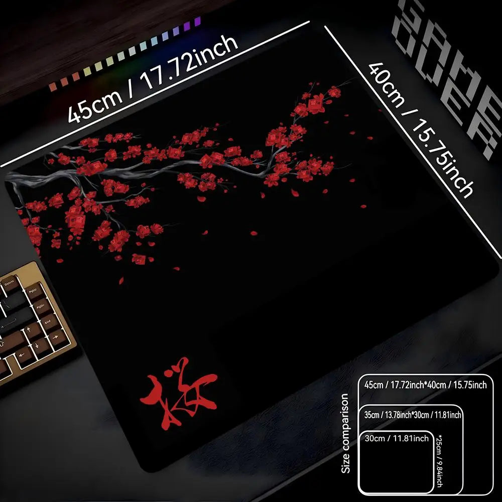 Mousepad Pequeno para Jogos 22x18 40x45 com Estampa de Flor de Cerejeira Japonesa, Tapete de Mesa Sakura para Computador, Almofada Antiderrapante para Teclado e Laptop
