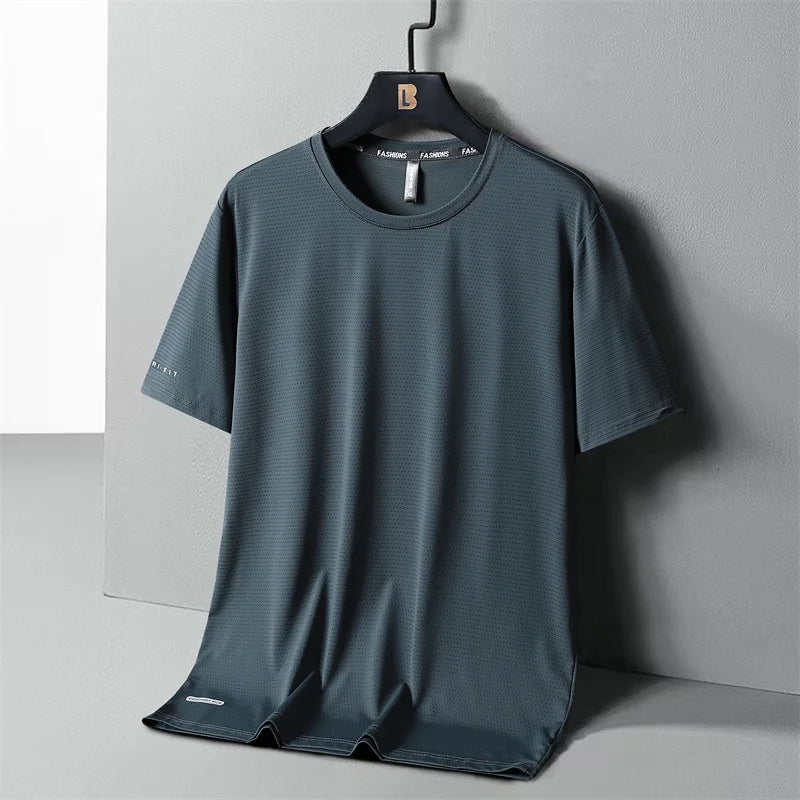 Camisetas masculinas de seda gelo de alta qualidade plus size 8xl camiseta masculina gorda camiseta respirável vestindo camisetas correndo transporte rápido