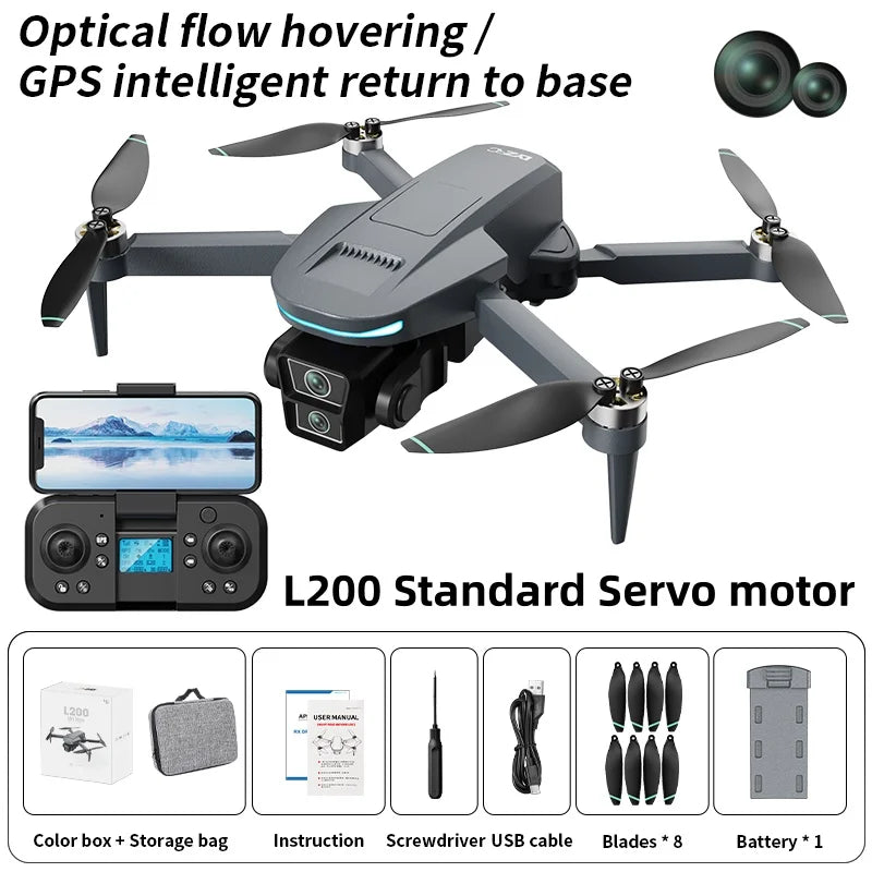 Novo Drone GPS L200 Plus de Fábrica com Câmera Profissional 4K HD, Lente Dupla e Gimbal de 3 Eixos 360 °   Quadcopter RC com Evitação de Obstáculos a Laser e Motor Sem Escovas