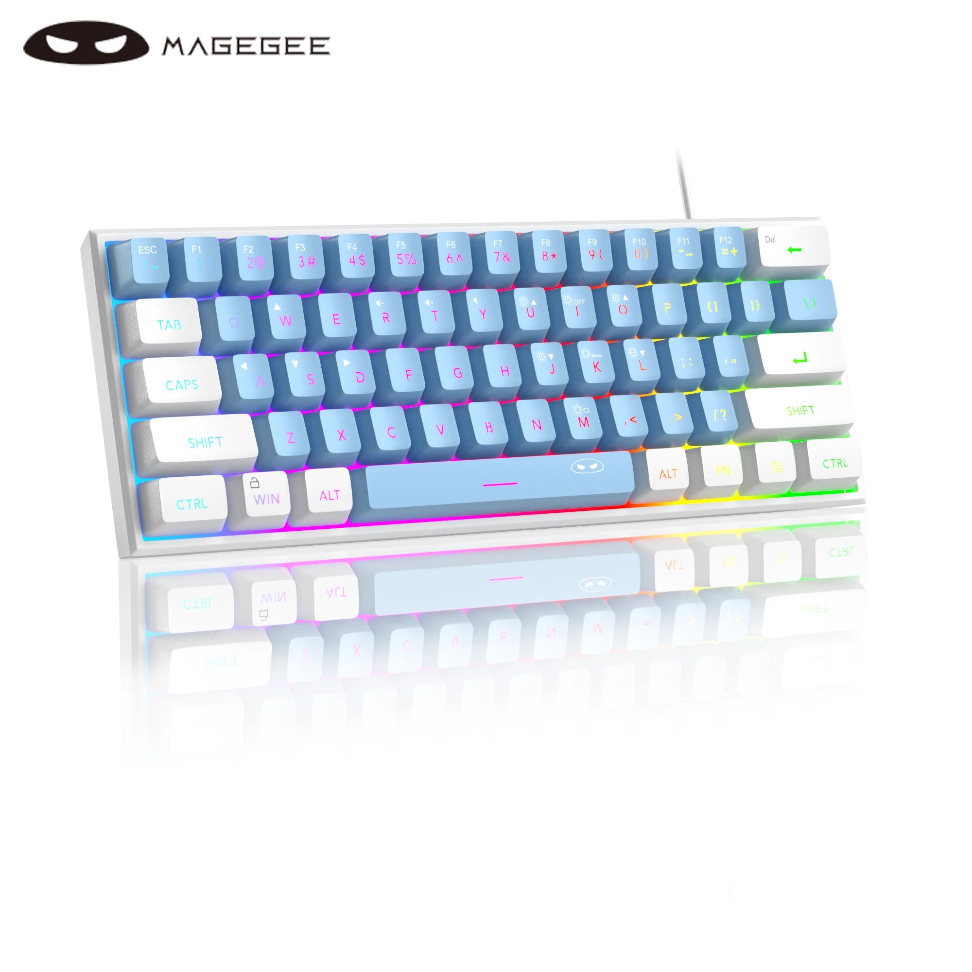 Teclado para jogos MageGee Mini 60%, teclado ultracompacto retroiluminado RGB de 61 teclas, escritório de sensação mecânica ergonômica à prova d'água TS91