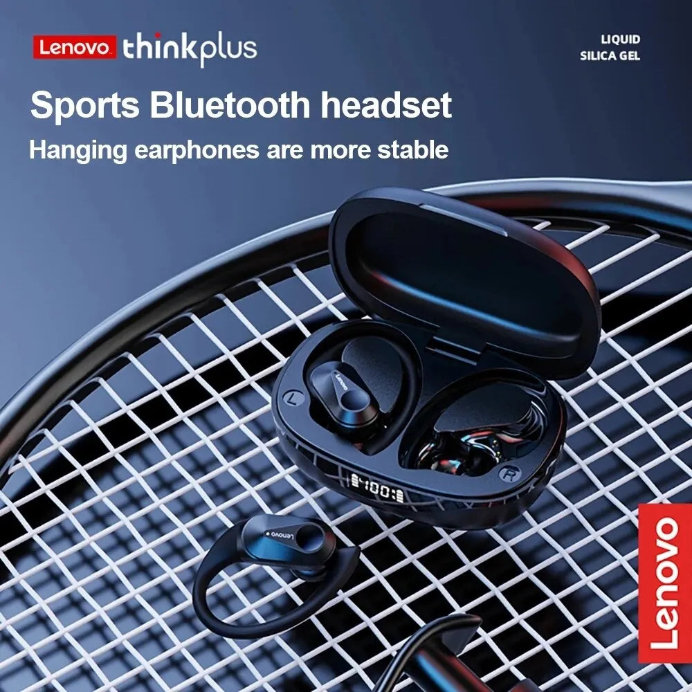 Lenovo-Fones de Ouvido Esportivos Sem Fio com Microfone, Controle de Botão, Display LED Power, Som Stereo Hifi, Bluetooth 5.3 TWS Headphones, LP75
