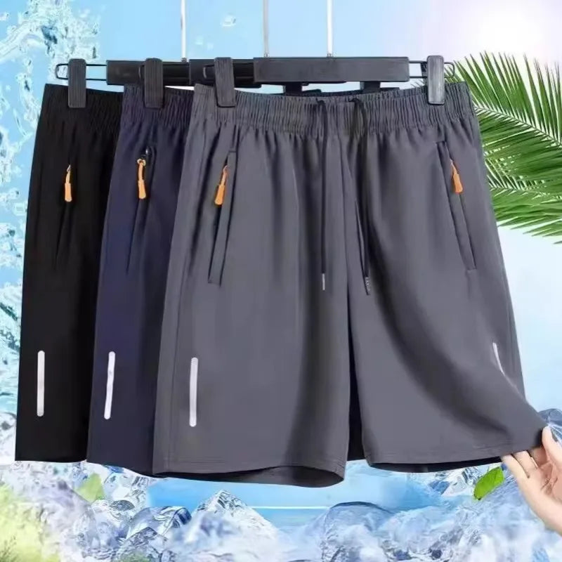 Shorts Esportivos Masculinos de Verão em Seda Gelada, Calças de Praia Casuais Soltas e Finas para Basquete, Corrida e Academia, com Absorção de Suor e Higroscópicas