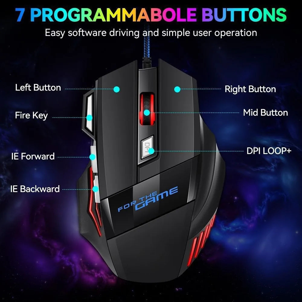 1 pc novo mouse para jogos usb hipervelocidade rgb retroiluminado ergonômico mouse para jogos 7d esports mouse com fio para computador portátil gamer