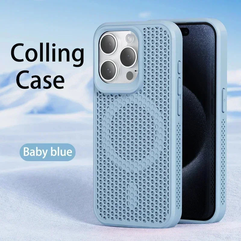 Capa de telefone com dissipação de calor para iphone 17 16 15 14 13 12 11 pro max plus respirável capa magnética traseira dura para magsafe