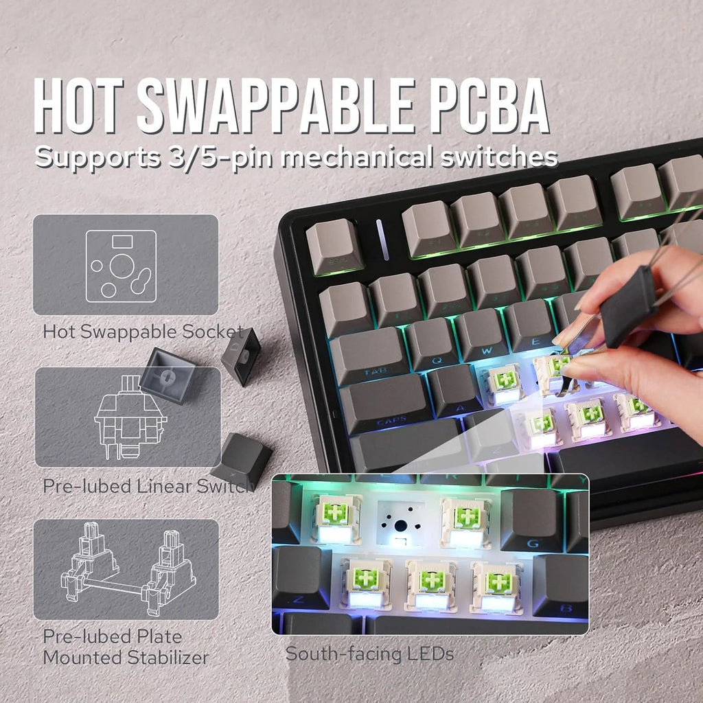 AULA F75 Teclado Mecânico Sem Fio Hotswap Junta Teclado para Jogos 75% Layout para PC para Laptop