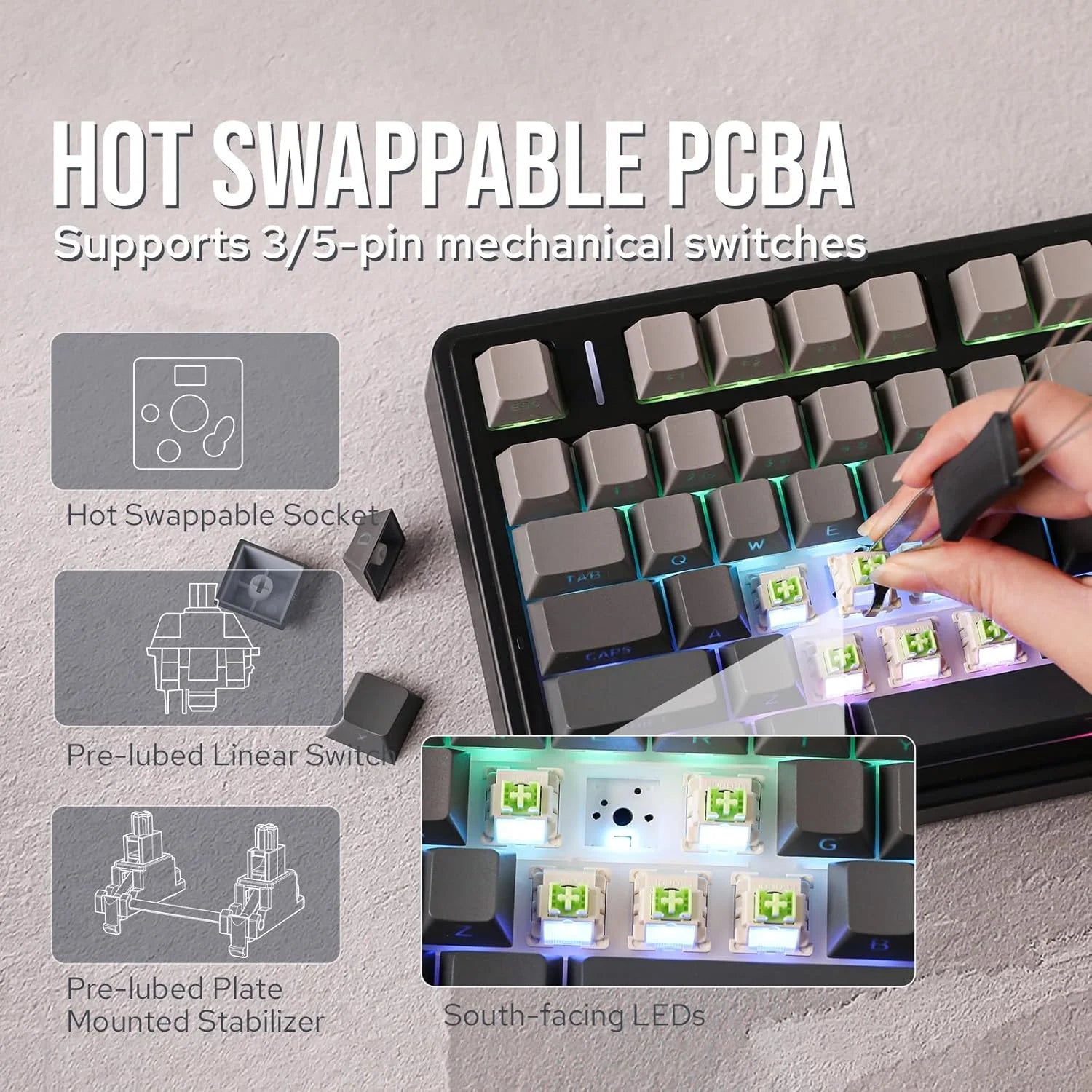 AULA F75 Teclado Mecânico Sem Fio Hotswap Junta Teclado para Jogos 75% Layout para PC para Laptop