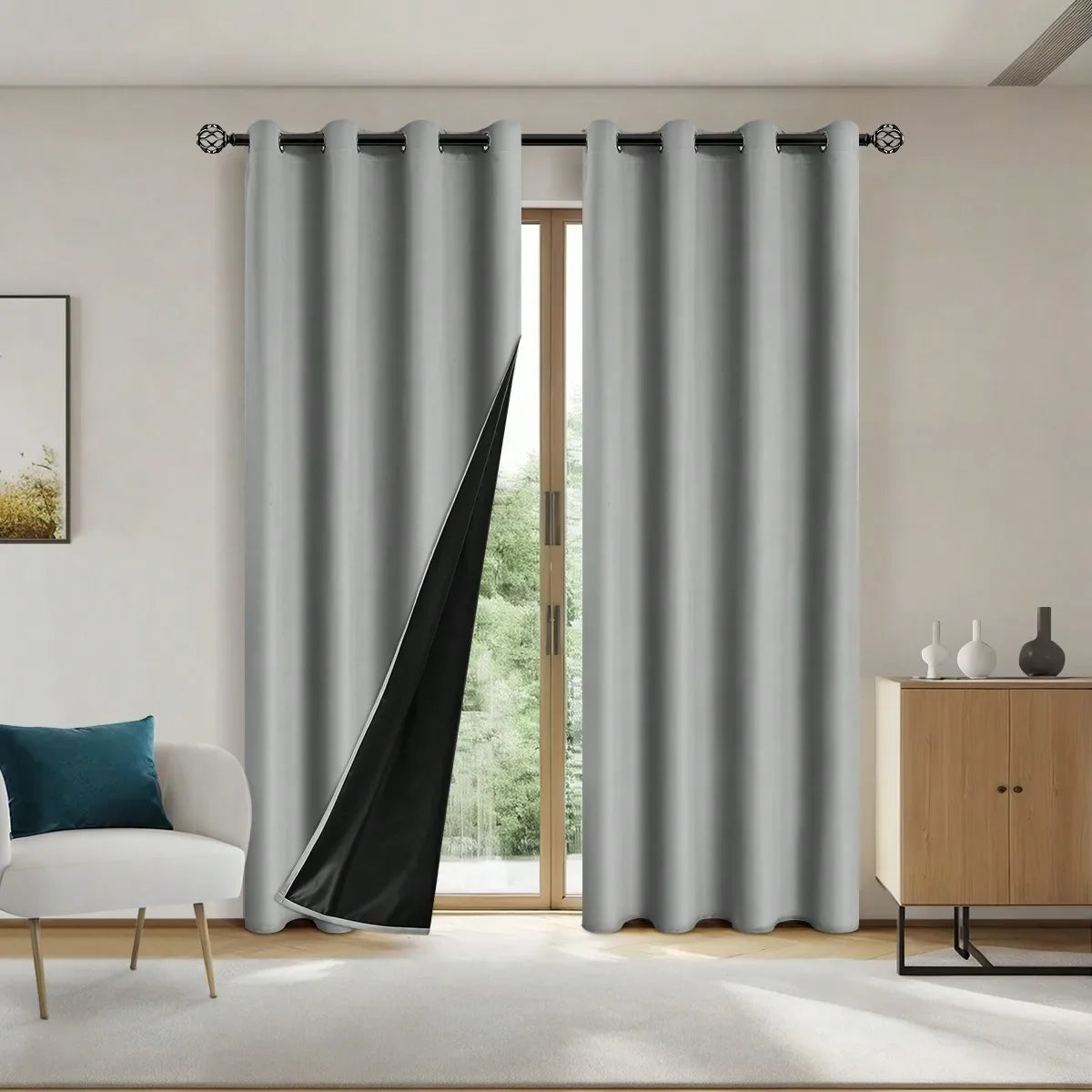 Cortinas Blackout Sólidas 100% com Ilhoses, Cortinas de Privacidade Total para Quarto, Lindas Cortinas para Sala de Estar