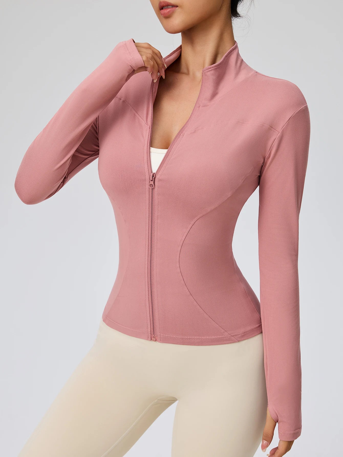 Roupa de fitness de manga comprida feminina internet celebridade emagrecimento gola alta jaqueta esportiva roupas de treinamento emagrecimento correndo
