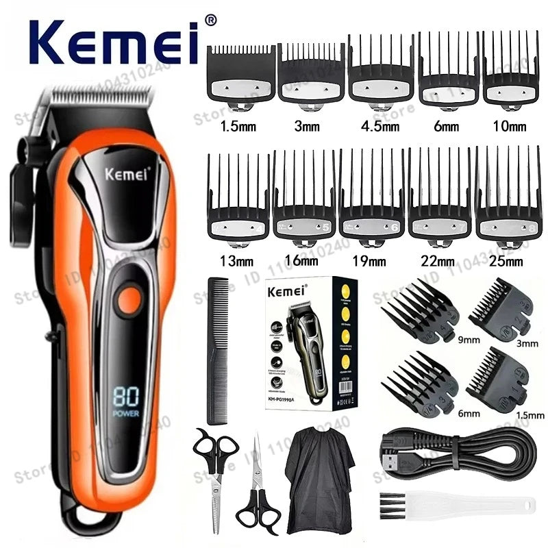 Máquina de Cortar Cabelo Elétrica Multifuncional Kemei Km-PG1990A, Aparador Recarregável Profissional com Cabeça Ajustável