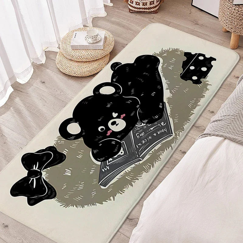 Tapete para quarto infantil, gato preto, adorável, quarto infantil, antiderrapante, banheiro, porta de entrada, decoração de casa