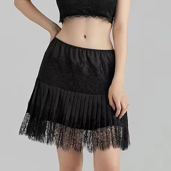 Estilo de balé bainha básica renda patchwork cintura baixa em camadas saia curta plissada e fluida