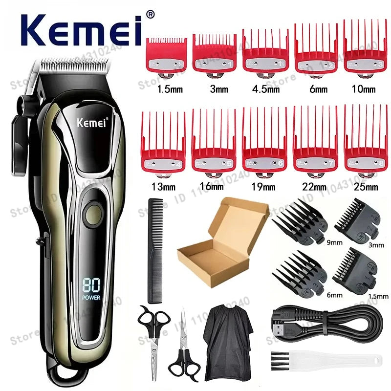 Máquina de Cortar Cabelo Elétrica Multifuncional Kemei Km-PG1990A, Aparador Recarregável Profissional com Cabeça Ajustável
