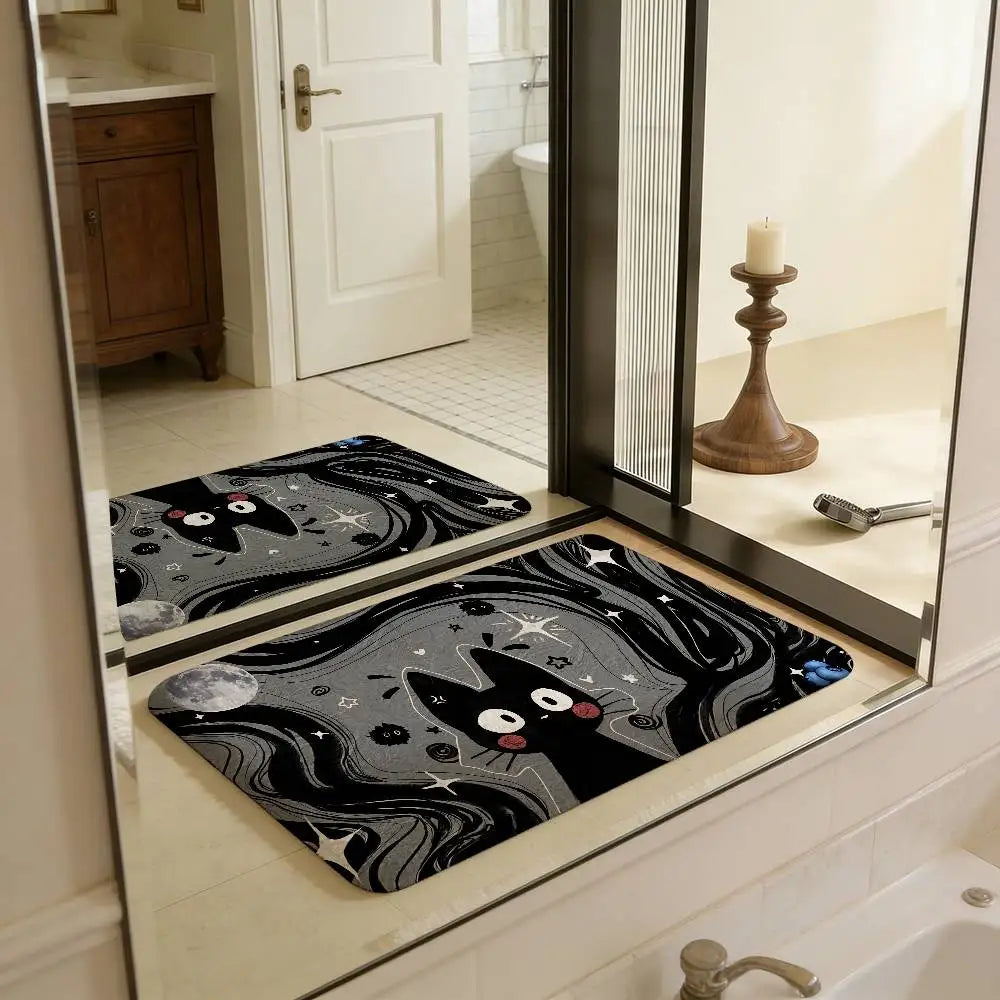 Tapetes de Quarto KiKi Jiji Retro com Múltiplas Opções para Sala de Estar e Cozinha, Tapete Antiderrapante de Boas-Vindas