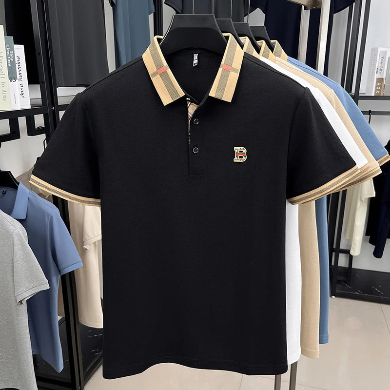 Verão masculino golfe moda 2025 camisa polo de manga curta design high-end requintado gelo seda bordado respirável camiseta