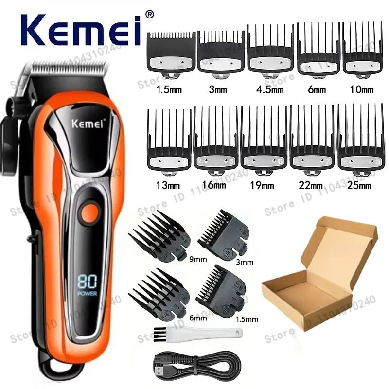 Máquina de Cortar Cabelo Elétrica Multifuncional Kemei Km-PG1990A, Aparador Recarregável Profissional com Cabeça Ajustável