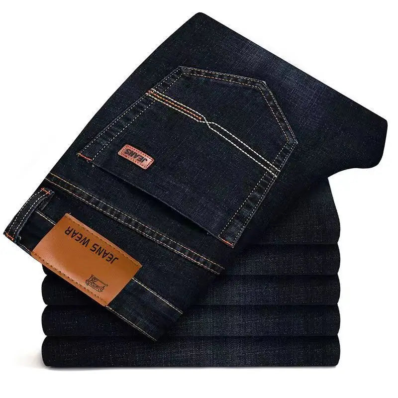 2025 moda masculina negócios jeans estilo clássico casual elástico fino ajuste jeans calças jeans masculino preto azul