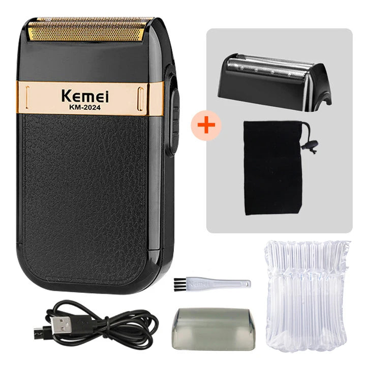 Kemei KM-2024 barbeador elétrico para homens lâmina dupla alternativa sem fio navalha recarregável usb máquina de barbear barbeiro aparador