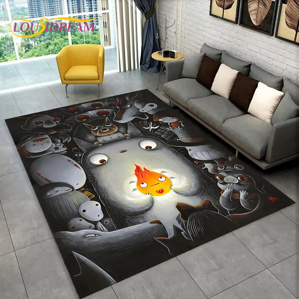 Tapete de Área 3D Antiderrapante Infantil com Desenho Animado O Meu Vizinho Totoro, para Sala de Estar, Quarto, Sofá e Decoração de Porta