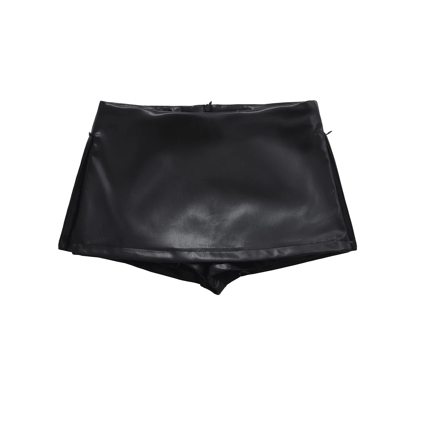 Mini saias de couro falso elegante moda coreana preto saias do plutônio para mulher saia de cintura baixa zip up saia dividida com shorts marrom