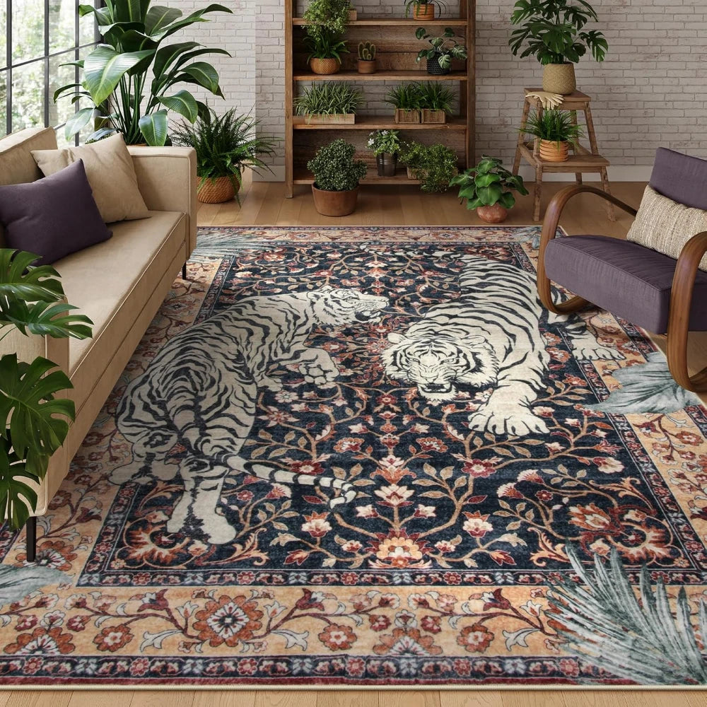 Tapete para sala de estar, selva, tigre, decoração de casa, área grande, quarto, lavável, máquina de café, cozinha